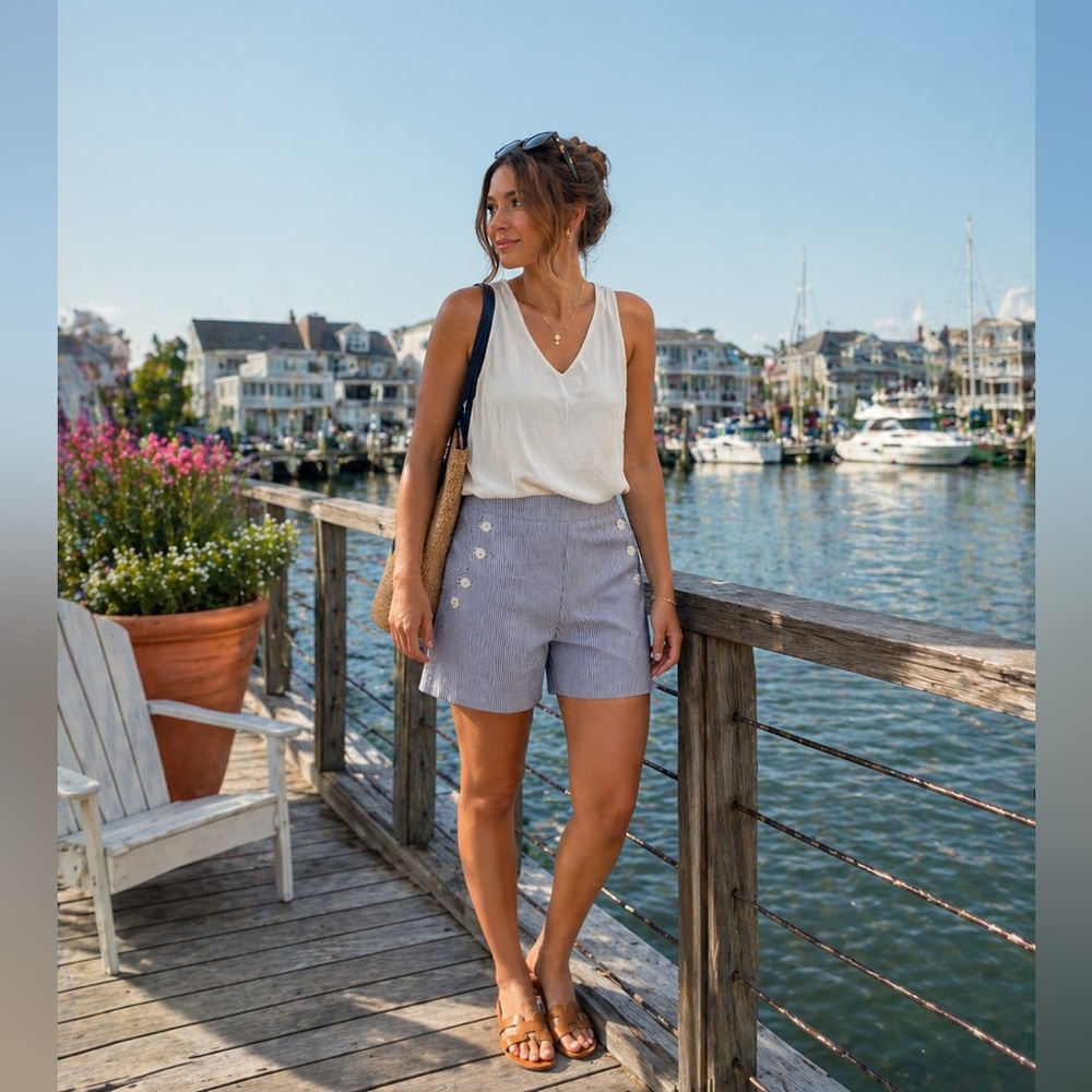 Counterparts Blue White Pinstripe Bermuda Shorts Nautical Preppy Size M